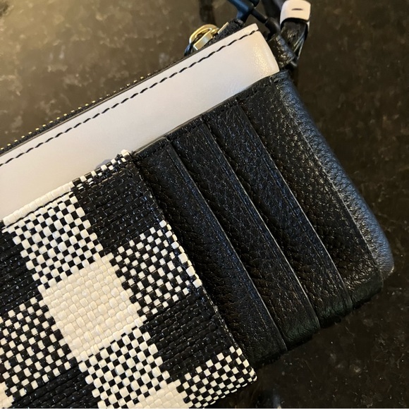 New Tory Burch Perry Bombe Gingham Top-Zip Card Case, Leather Wristlet, Black - Picture 6 of 15